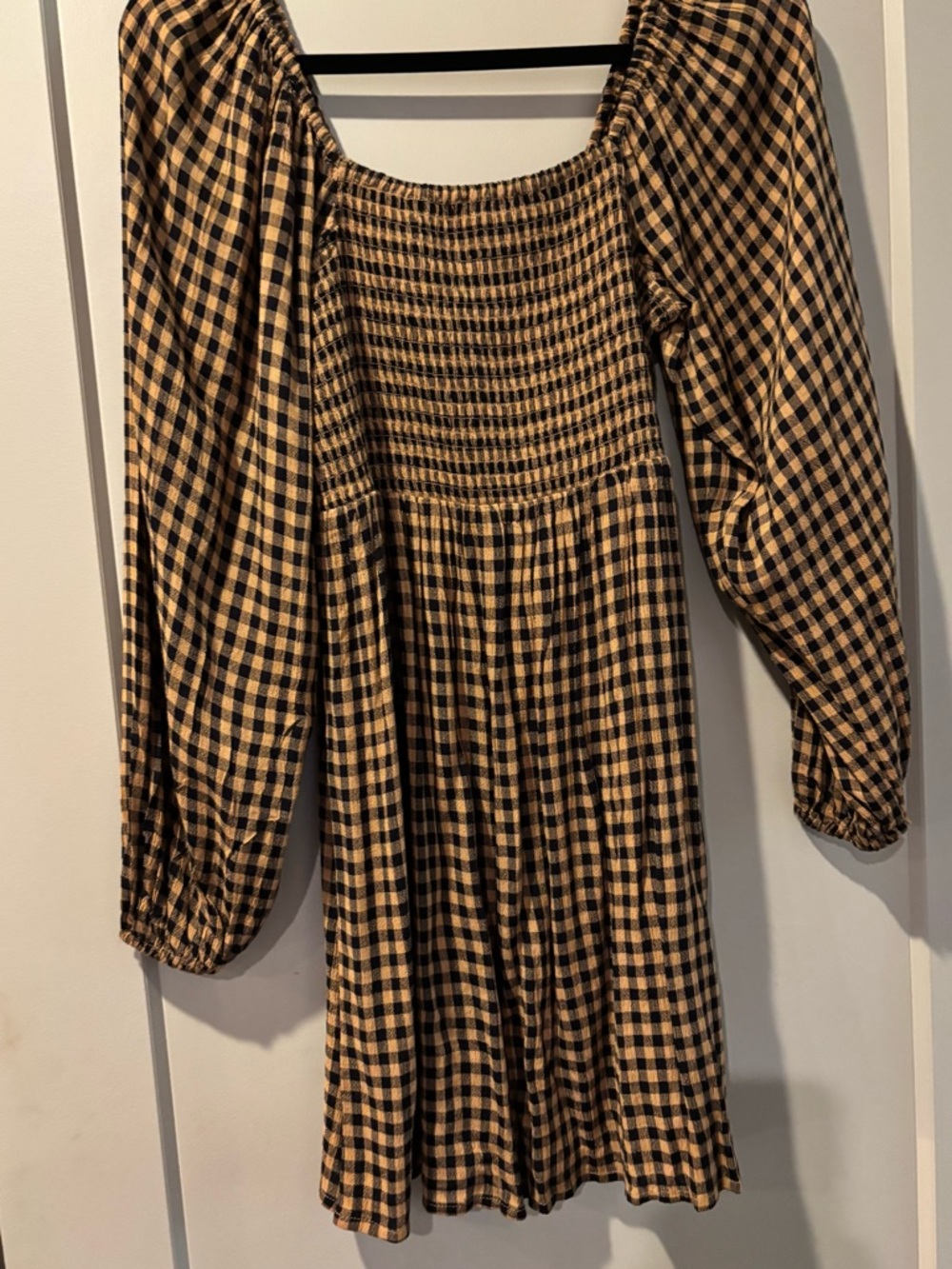 Billabong Black and Tan Gingham Smocked Top